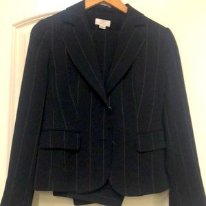 Black and white pinstripe suit